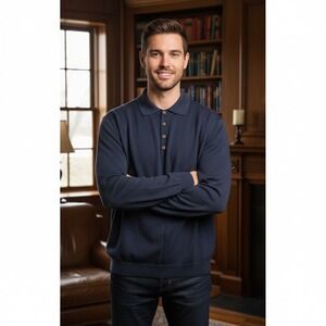 Tommy Bahama Sweater Mens Sz XL Navy Blue Silk Blend Long Sleeve Pullover Preppy